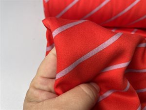 Fastvævet viscose - frisk klar rød med rosa striber